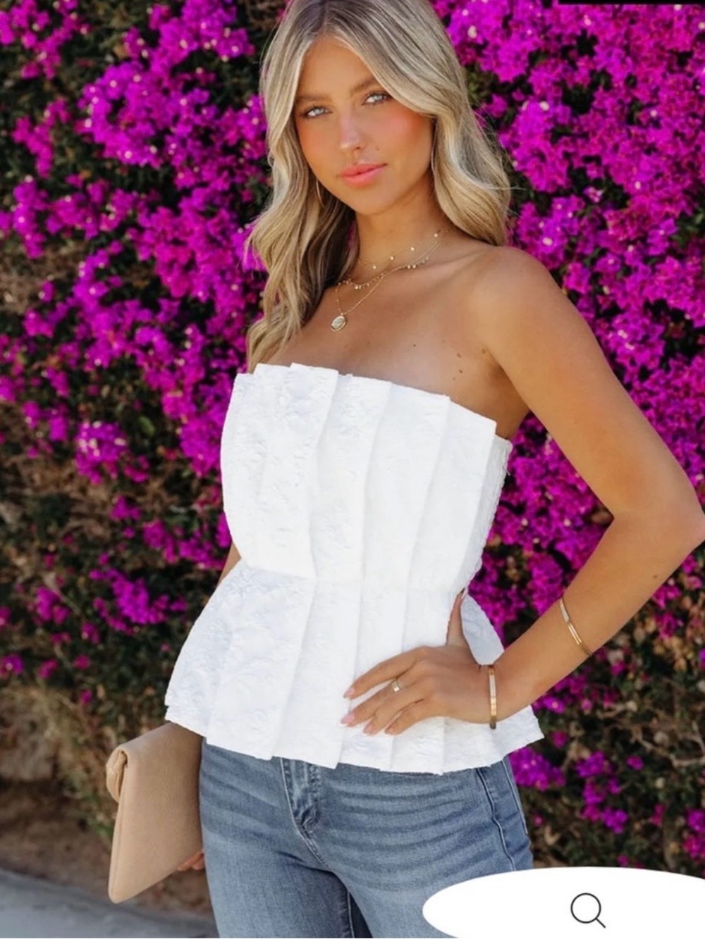 Vici White Strapless Textured Peplum Camisole